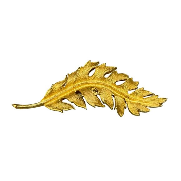 Vintage Signed CORO 1961 Matte Gold Tone Leaf Pin Brooch Womens MCM - Picture 1 of 5